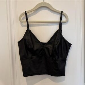 AQUA Nordstrom Black Leather Going Out Crop Top